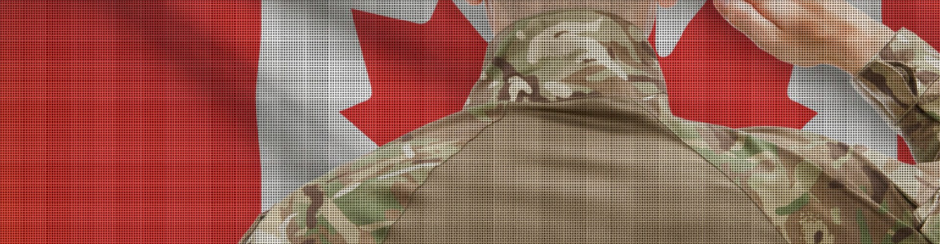 Canadian Forces Soldier saluting Canadian flag